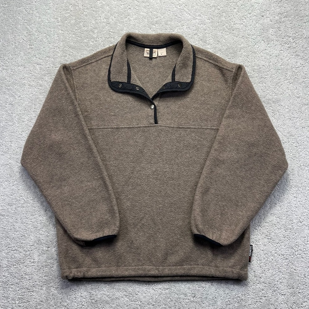 Woolrich Pullover Womens Medium Brown Polartec Fleece Snap Neck Outdoorsy Cozy